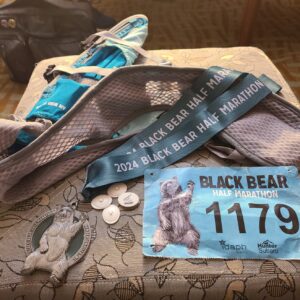 Black Bear Finisher Medal and number bib